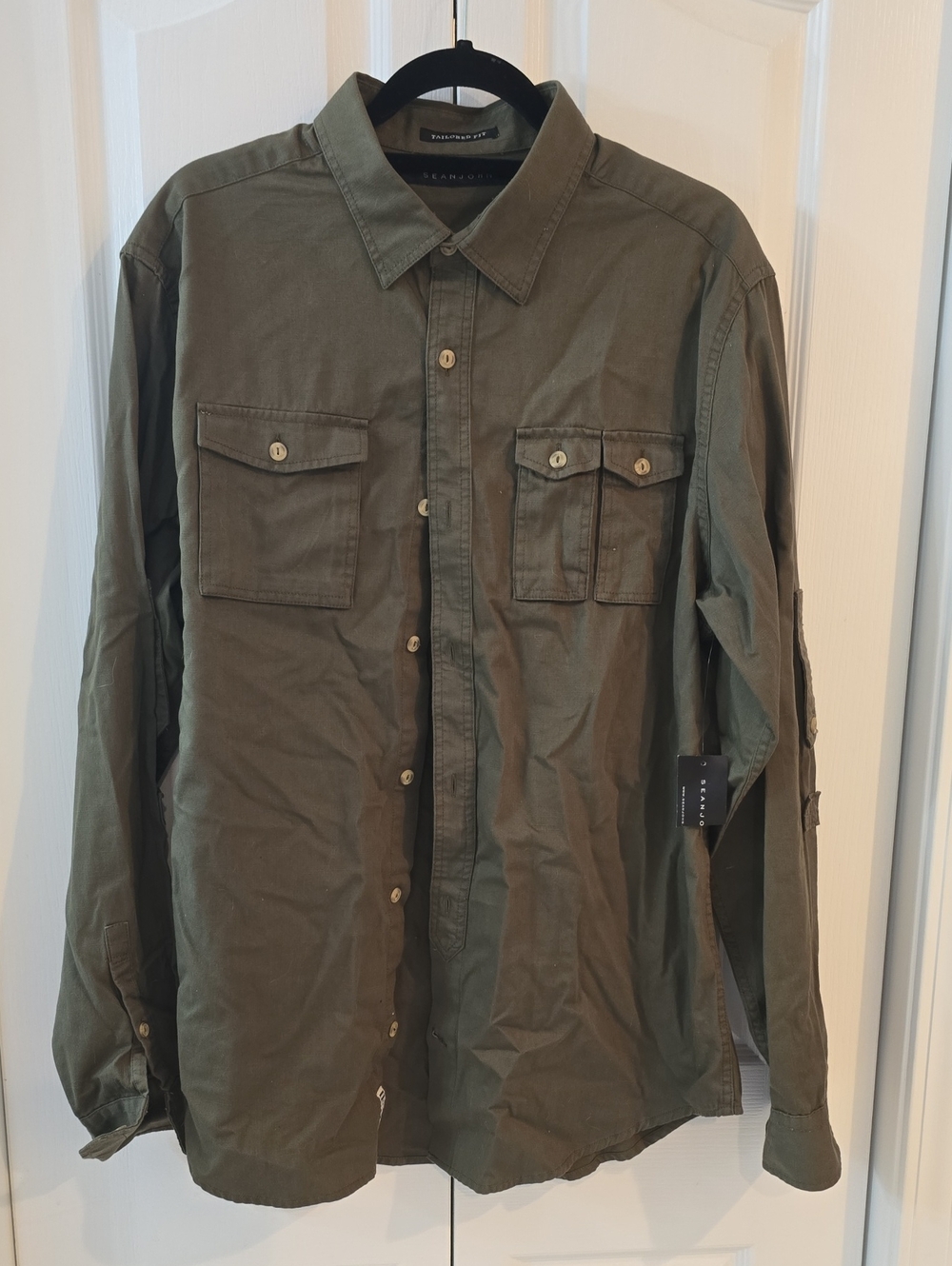 Sean John Olive Green Button-Up Utility Shirt